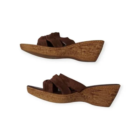 Italian Shoemakers Summery Boho Sandals Slides Wedge Brown Beaded Size 8 - Picture 2 of 7